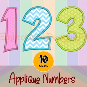 Numbers 0-9 Set Applique - 10 Sizes - Machine Embroidery Design File