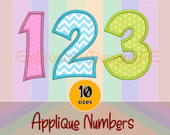 Numbers 0-9 Set Applique - 10 Sizes - Machine Embroidery Design File