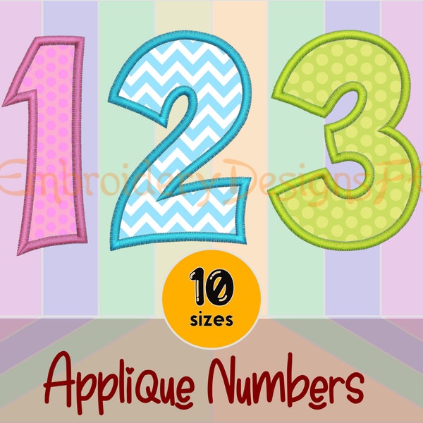 Zahlen 0-9 Set Applikation - 10 Größen - Stickdatei
