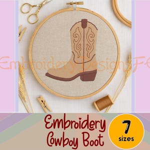 Cowboy Boot Machine Embroidery Design | Western Filled Stitch Embroidery for Kids & Quilts | 7 Sizes | Instant Download