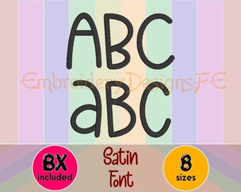 Satin Stitch Embroidery Font – Alphabet Letters Aa-Zz – BX Included – 8 Sizes – Machine Embroidery Font – Clean Satin Letters
