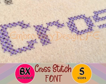 Cross Stitch Embroidery Font – BX Included, 5 Sizes – Machine Embroidery Letters