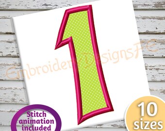 Number 1 Applique - 10 Sizes - Machine Embroidery Design File