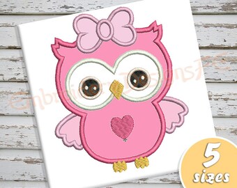 Owl Applique Design - 5 sizes - Machine Embroidery Design File