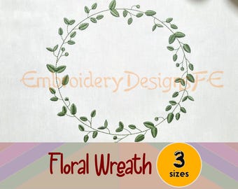 Floral Wreath Embroidery Design - 3 Sizes - No Trim, No Jump Machine Embroidery Design File