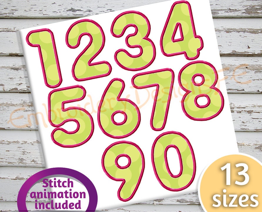 Numbers Applique Design - Machine Embroidery Design File - 13 Sizes - 0 ...