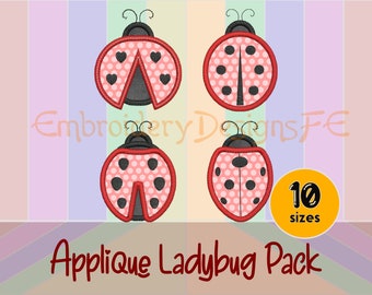 Ladybug Applique Design Set | 4 Types, 10 Sizes Each | Machine Embroidery File | Instant Download