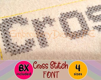 Cross Stitch Embroidery Font – BX Included – Machine Embroidery Alphabet Font – 4 Sizes – Embroidery Letters & Numbers