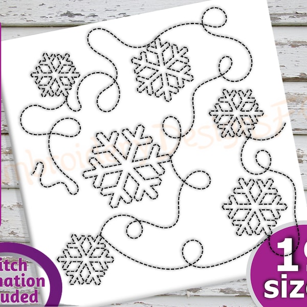 Snowflake Quilt Block Embroidery Design - 19 Sizes - Run & Triple Stitch Versions - Continuous Quilt Blocks Embroidery, Quilting Embroidery