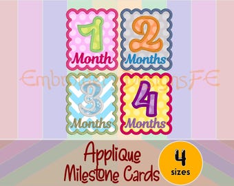 Milestone Cards Applique Design - 4 sizes - 12 Months - Machine Embroidery Design File