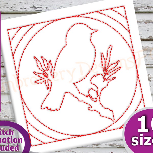 Bird Quilt Block Embroidery Design - 10 Sizes - Run & Triple Stitch Versions - Quilting Embroidery Designs