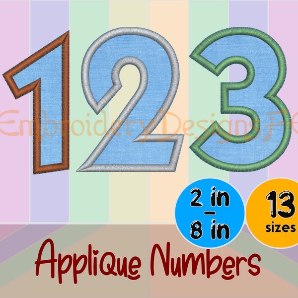 Numbers Applique Design - Machine Embroidery Design File - 13 sizes - 0-9 Set - Wide Satin Stitch