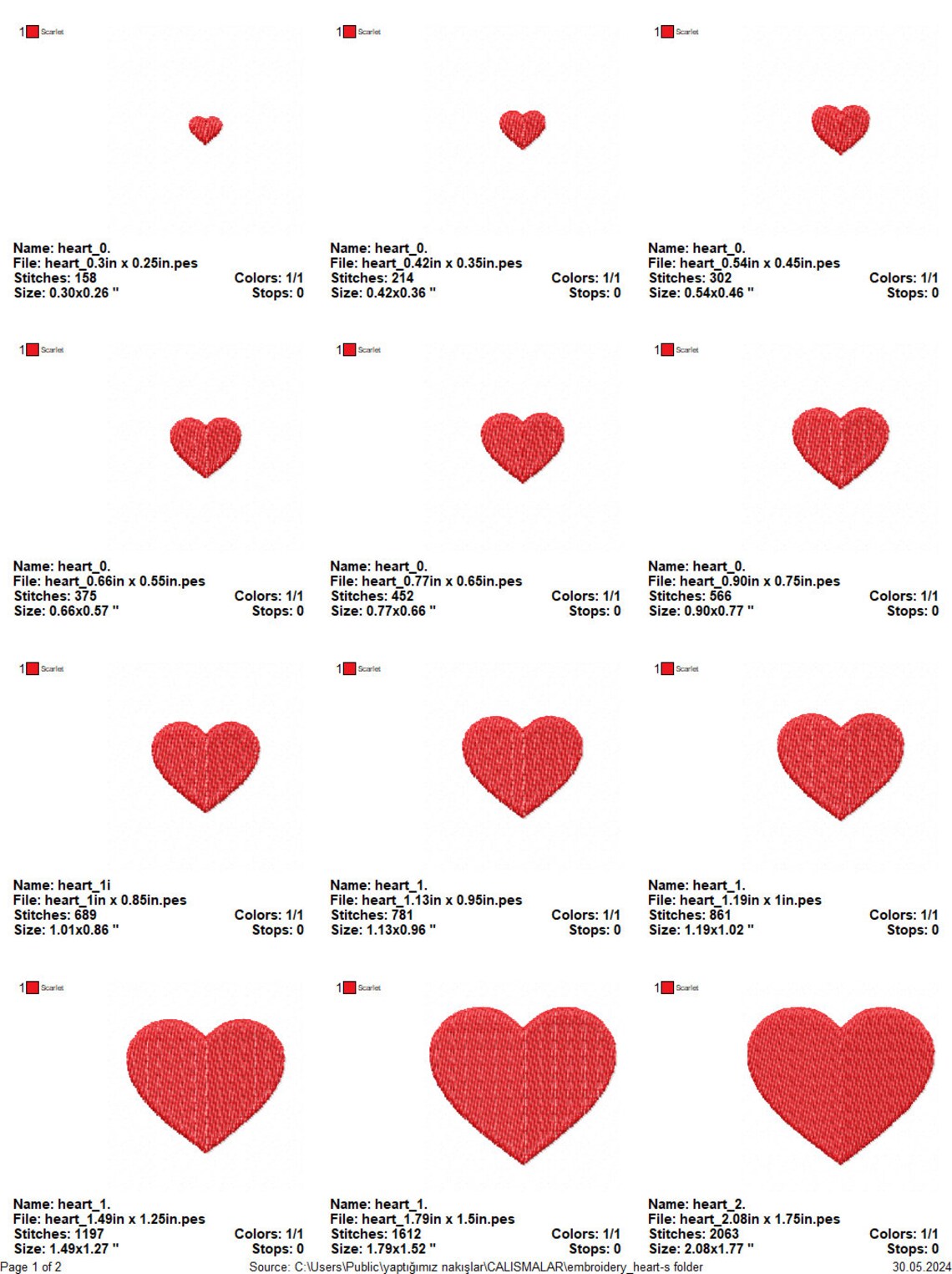 Heart Fill Stitch Embroidery Design - 21 Sizes - Filled Stitch Machine ...