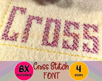 Cross Stitch Embroidery Font – BX Included, 4 Sizes – Machine Embroidery Letters