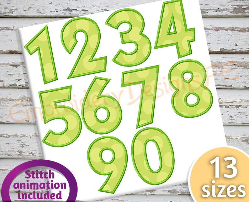 Patchwork Numbers 90 Numbers Applique Embroidery Design | 13 Sizes | Wide Satin Stitch ...