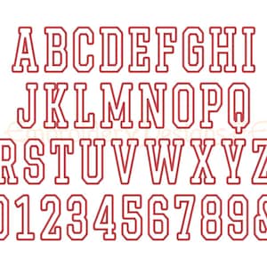 K&ouml;nnte beinhalten: Rote umrandete Gro&szlig;buchstaben von A bis Z und Zahlen von 0 bis 9 sowie ein Ampersand-Symbol. Die Buchstaben und Zahlen sind in einer fetten, blockartigen Schriftart.