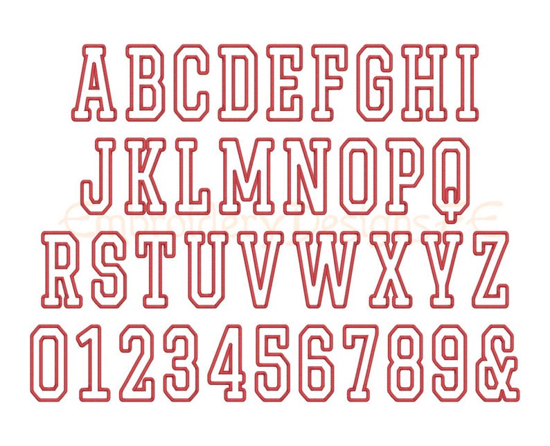 K&ouml;nnte beinhalten: Rote umrandete Gro&szlig;buchstaben von A bis Z und Zahlen von 0 bis 9 sowie ein Ampersand-Symbol. Die Buchstaben und Zahlen sind in einer fetten, blockartigen Schriftart.