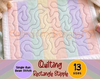 Geometric Stipple Quilting Embroidery Design – Rectangle Pattern – Single Run & Bean Stitch – Continuous Line Quilt Design – 13 Sizes
