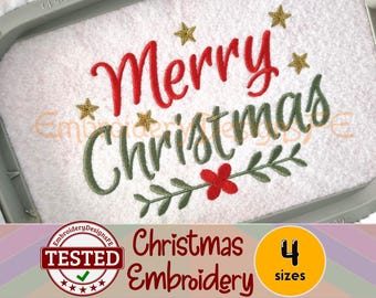 Merry Christmas Machine Embroidery Design | Machine Embroidery File | 4 Sizes | Instant Download