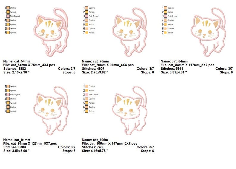 Cat Applique Design - 5 Sizes - Machine Embroidery Design File - Etsy