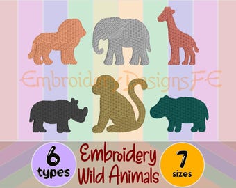 Mini Wild Animals Embroidery Design | Machine Embroidery File | 7 Sizes | Instant Download