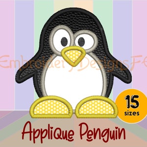 Penguin Applique Design - 15 sizes - Machine Embroidery Design File