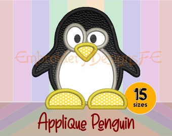 Penguin Applique Design - 15 sizes - Machine Embroidery Design File