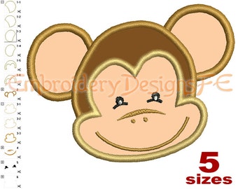 Monkey Face Applique Design - 5 sizes - Machine Embroidery Design File