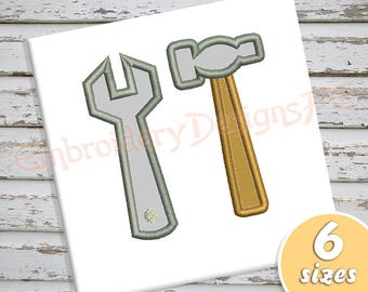 Hammer and Wrench Applique Design - Tools Applique Design - 6 sizes - Machine Embroidery Design File