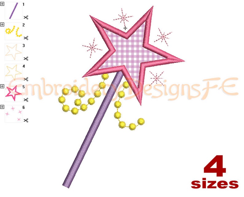 Wand Applique Design 4 sizes Machine Embroidery Design File image 2