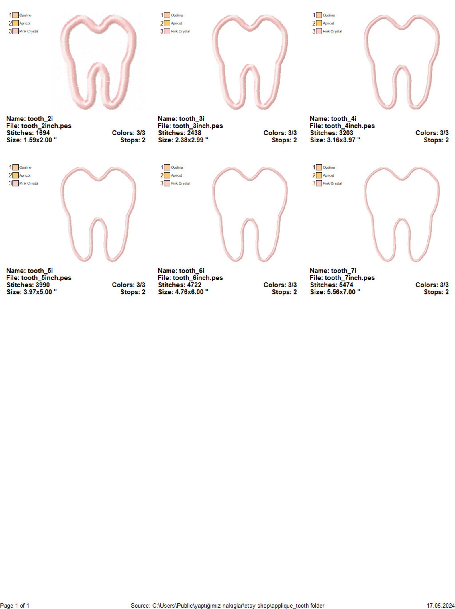 Tooth Applique - 6 Sizes - Machine Embroidery Design File - Etsy