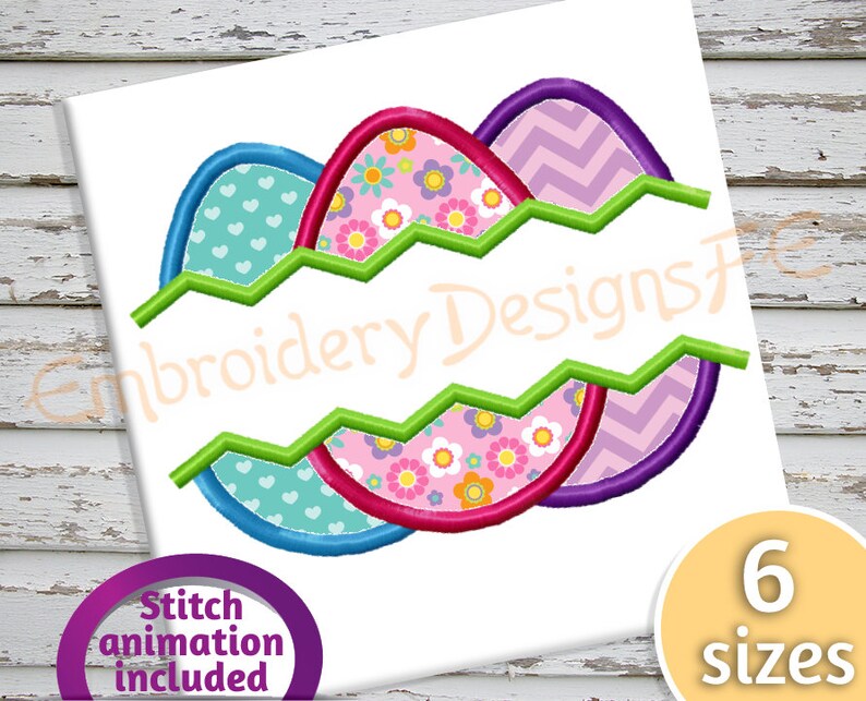 6 Sizes Machine Embroidery Design File Easter Egg Split Applique