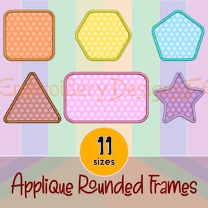 Applikationsdesign med rundade hörnramar - Set med 6 ramar - Rambroderi, Kantapplikation, Maskinbroderidesign