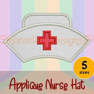 Nurse Hat Applique Design - 5 sizes - Machine Embroidery Design