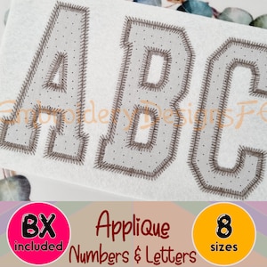 Narrow Sport Alphabet Applique Design with Zigzag Outline - Machine Embroidery Design File - 8 sizes