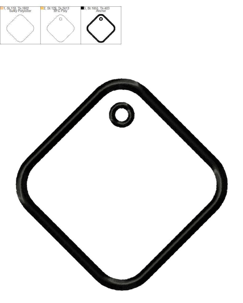 May include: A black, diamond-shaped embroidery design with a small circle at the top and a hole. The design is outlined in a thick black line. The text in the image reads "St. 1855, Th: 403 Anchor".