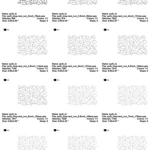 May include: A set of 12 black and white quilt patterns featuring a loop-rect design. The patterns are shown in various sizes, ranging from 3 inches to 8.5 inches.