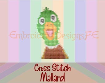 Funny Mallard Duck Cross Stitch Embroidery Design, Silly Duck Embroidery Pattern, Cute Waterfowl Machine Embroidery, Farm Bird Cross Stitch