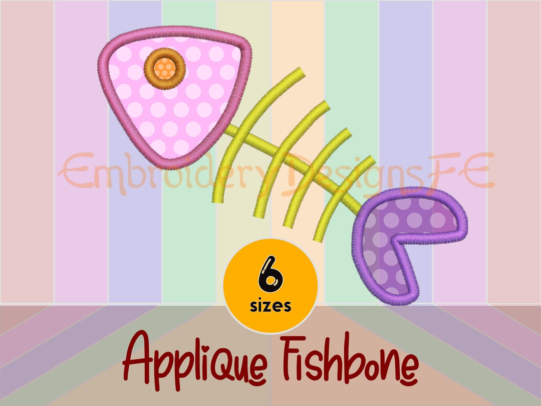 Fishbone Applique Design | Machine Embroidery File | 6 Sizes | Satin ...