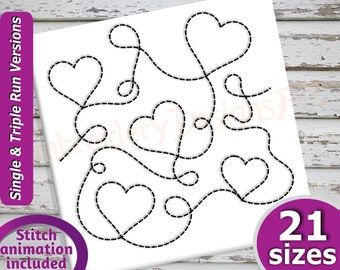 Heart Quilt Block Embroidery Design - 21 Sizes - Run & Triple Stitch Versions - Continuous Quilt Blocks Embroidery, Quilting Embroidery