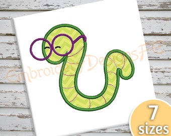 Worm Applique Design - 7 sizes - Machine Embroidery Design File