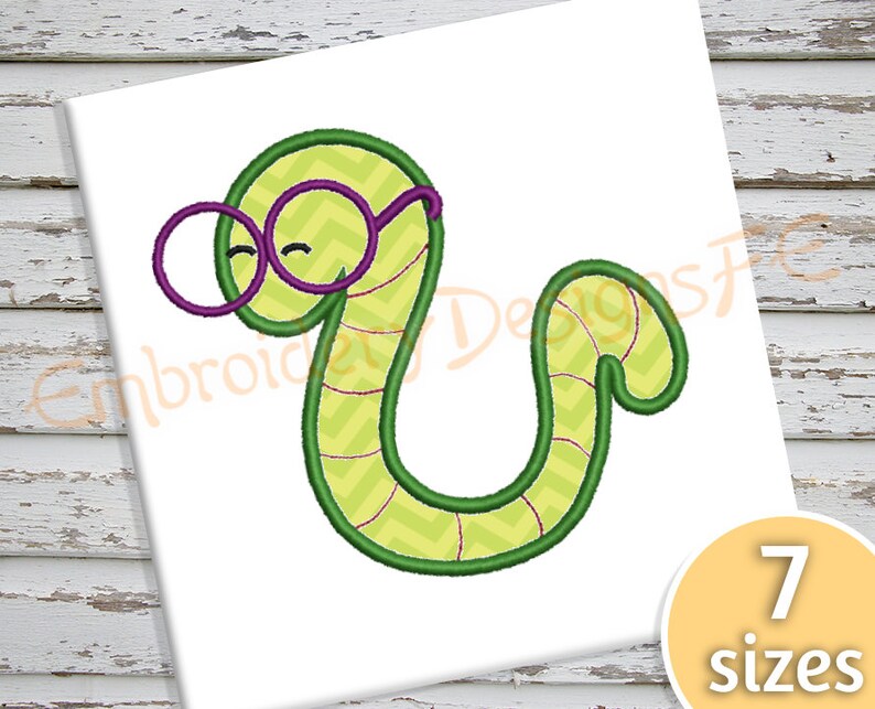Worm Applique Design 7 Sizes Machine Embroidery Design Etsy