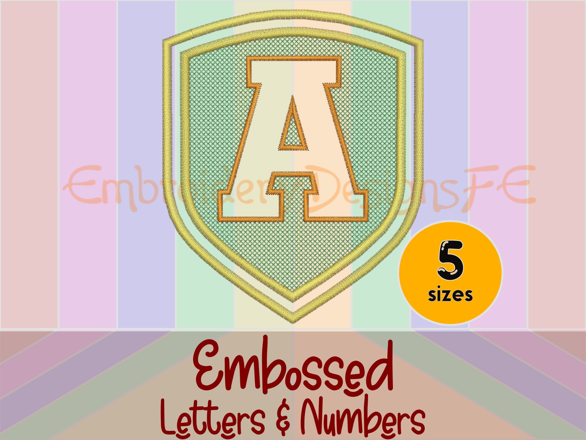 Embossed Sport Letters & Numbers | 5 Sizes | Machine Embroidery File ...