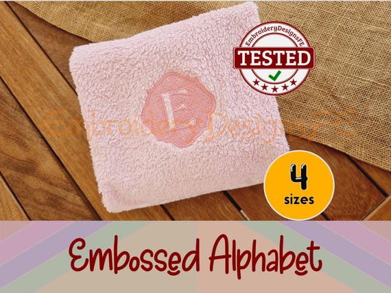 Embossed Alphabet Embroidery Design | A-Z Letters | 4 Sizes | Towel & Fabric Embroidery | Digital Download