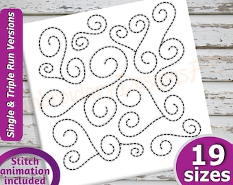 Swirl Quilt Block Embroidery Design - 19 Sizes - Run & Triple Stitch Versions - Quilting Embroidery Designs