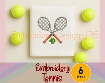 Tennis Embroidery Design | Machine Embroidery File | 6 Sizes | Instant Download