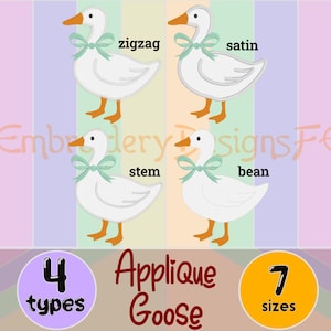 Goose Applique Embroidery | 7 Sizes | 4 Edge Styles | Farm Animal Machine Embroidery Design | Instant Download