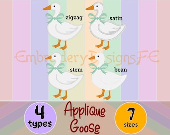 Goose Applique Embroidery | 7 Sizes | 4 Edge Styles | Farm Animal Machine Embroidery Design | Instant Download