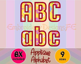 Applique Alphabet Font – Full Alphabet & Numbers – BX Included – 9 Sizes – Machine Embroidery File