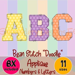 Bean Stitch Doodle Applique Alphabet, Doodle Applique Letters & Numbers, Applique Font, Embroidery Font, Machine Applique